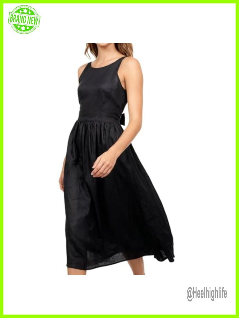 100% Linen Sleeveless Back-Tie Midi Sundress A-Line Summer Dress